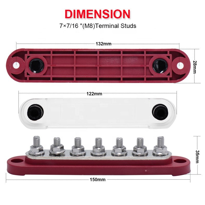 Connectors & Terminals Electric Bus Bar Big Current Terminal Block 150A M8* 7 with Cover 304 Stainless Steel