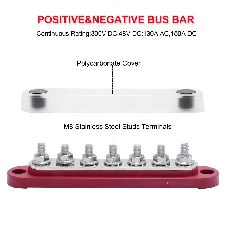 Connectors & Terminals Electric Bus Bar Big Current Terminal Block 150A M8* 7 with Cover 304 Stainless Steel