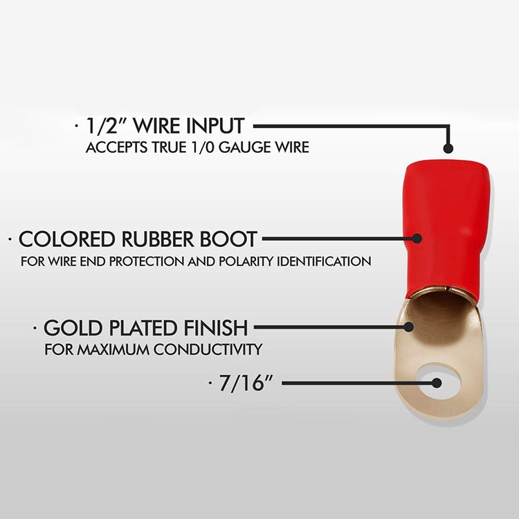 Gold Round Lug 4 AWG 0 4 8 Gauge Positive Negative Crimp Cable Automotive Wire Ring Terminals Circle Connectors