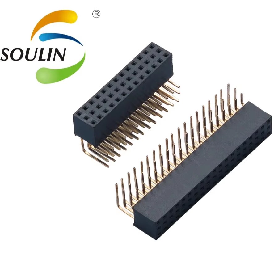 Soulin Custom SMT round Pin Female Connector Header 1.27mm Pitch Straight/Right Angle PCB Application Tube Packaging Plug Type