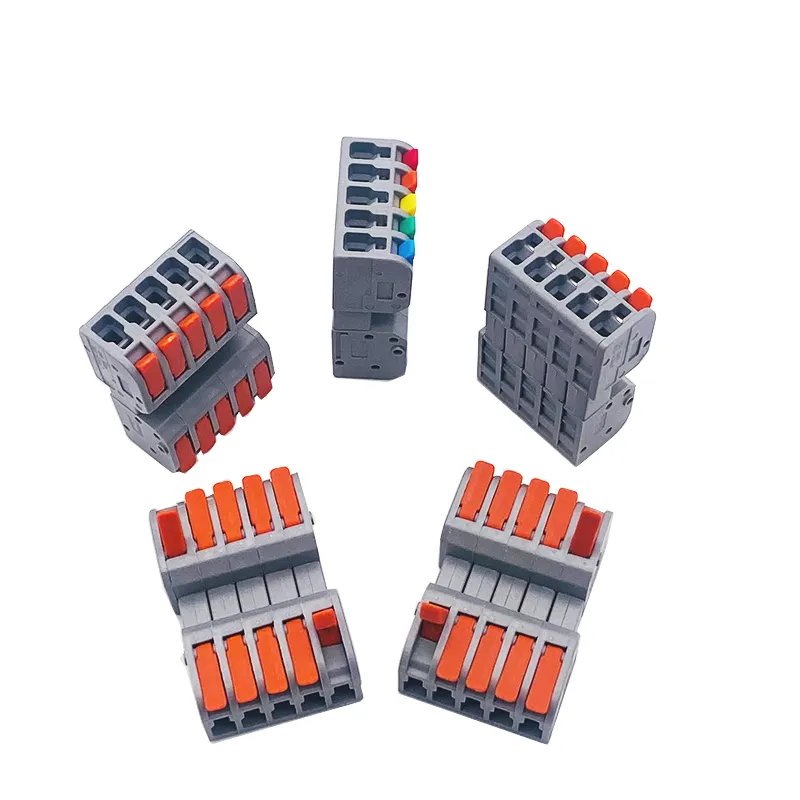 Hot selling fast install Connecting Cable Clamp 5 ways Terminal Block male female splice spring push lever Wire Connector