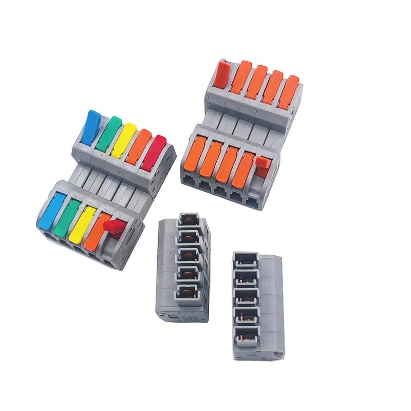 Hot selling fast install Connecting Cable Clamp 5 ways Terminal Block male female splice spring push lever Wire Connector