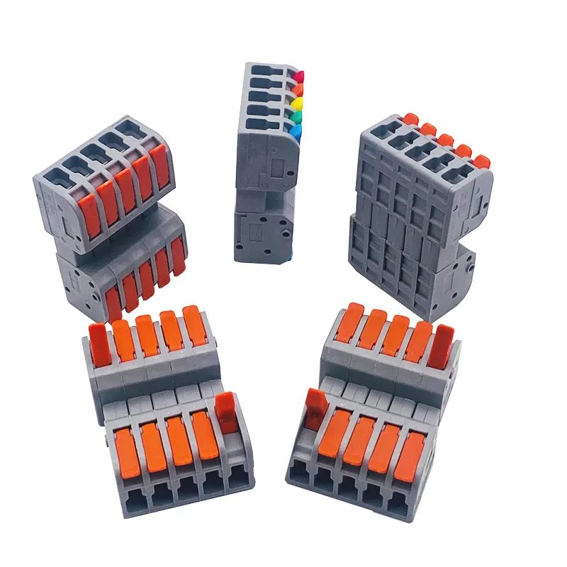 Hot selling fast install Connecting Cable Clamp 5 ways Terminal Block male female splice spring push lever Wire Connector