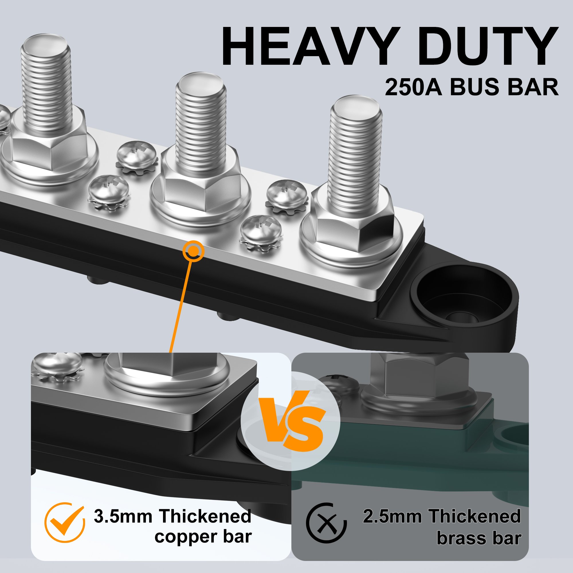 250A Terminale Block Stud Connector 3.5MM Copper Nickel Busbar 48V Terminal Bar Bus With 4XM10 Post And 6XM4 Screw