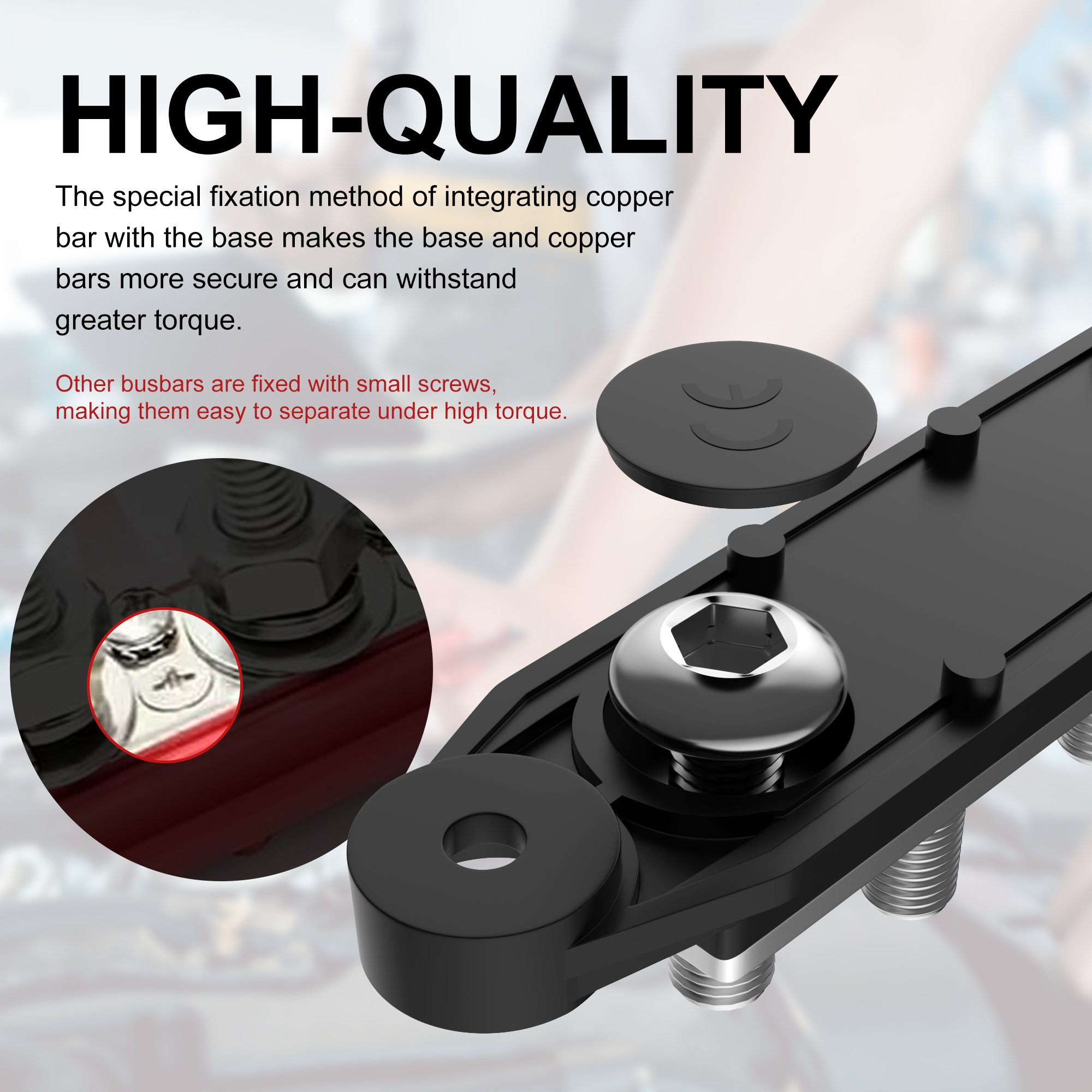 250A Terminale Block Stud Connector 3.5MM Copper Nickel Busbar 48V Terminal Bar Bus With 4XM10 Post And 6XM4 Screw