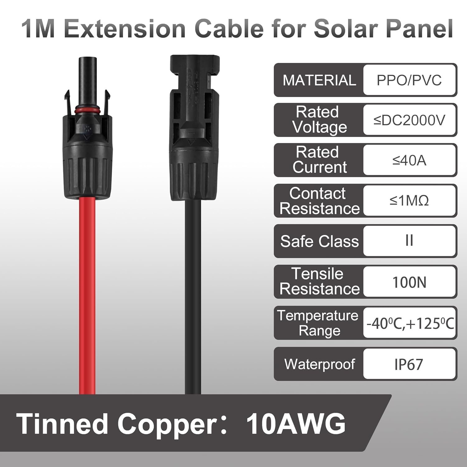 10AWG 6mm Waterproof Solar Cable Solar Panel Adapter Wire Solar Extension Cable with Female and Male Connectors Cable Kit Tool