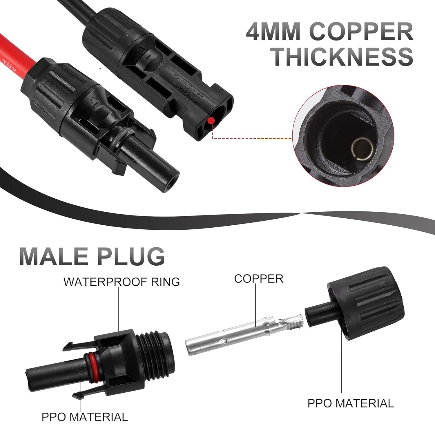 10AWG 6mm Waterproof Solar Cable Solar Panel Adapter Wire Solar Extension Cable with Female and Male Connectors Cable Kit Tool
