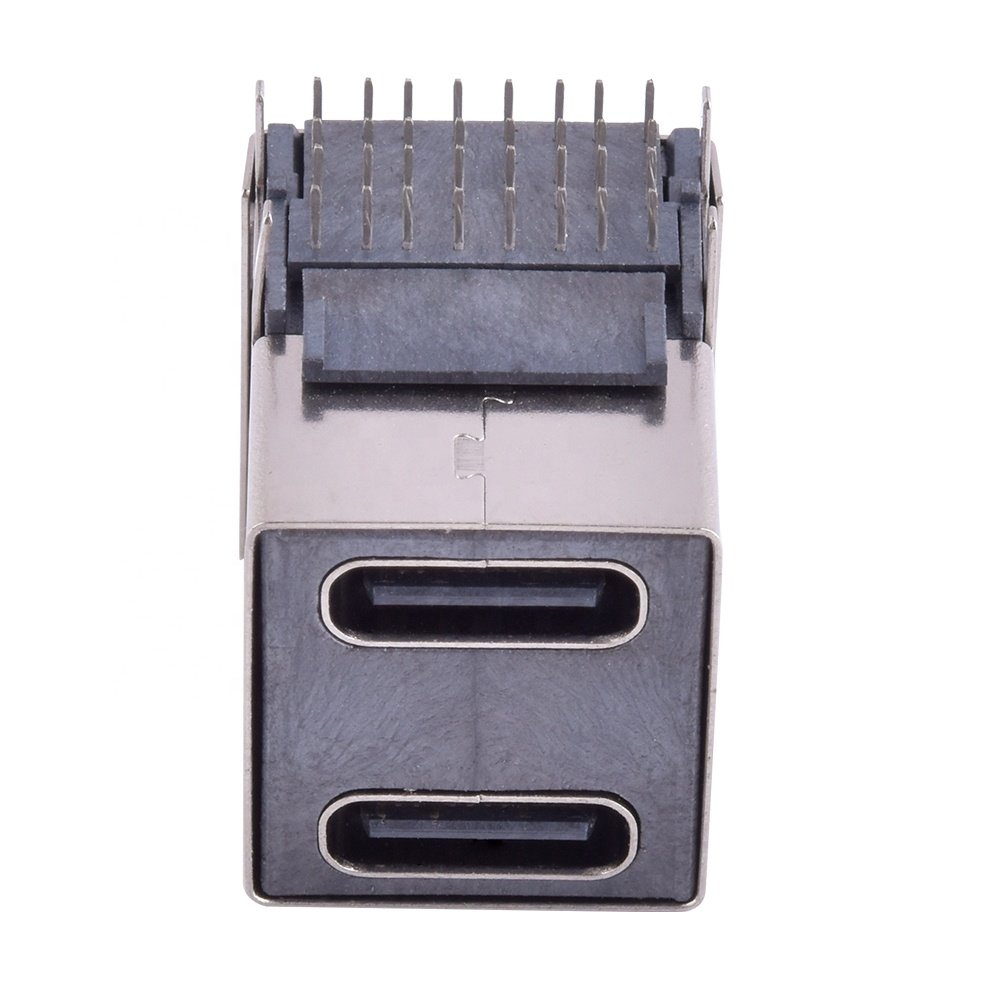 Double-Deck USB Type-C 2 Port 16Pin Female Connector Ports Socket