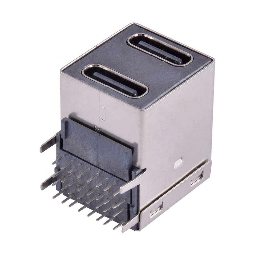 Double-Deck USB Type-C 2 Port 16Pin Female Connector Ports Socket