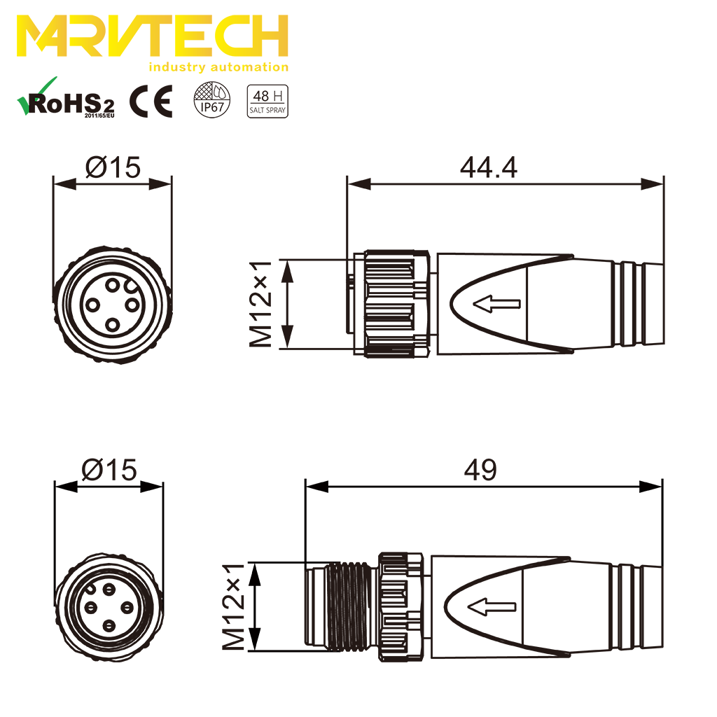 NMEA 2000 DeviceNet waterproof male female A code 120ohm M12 termination resistors plug wire connectors