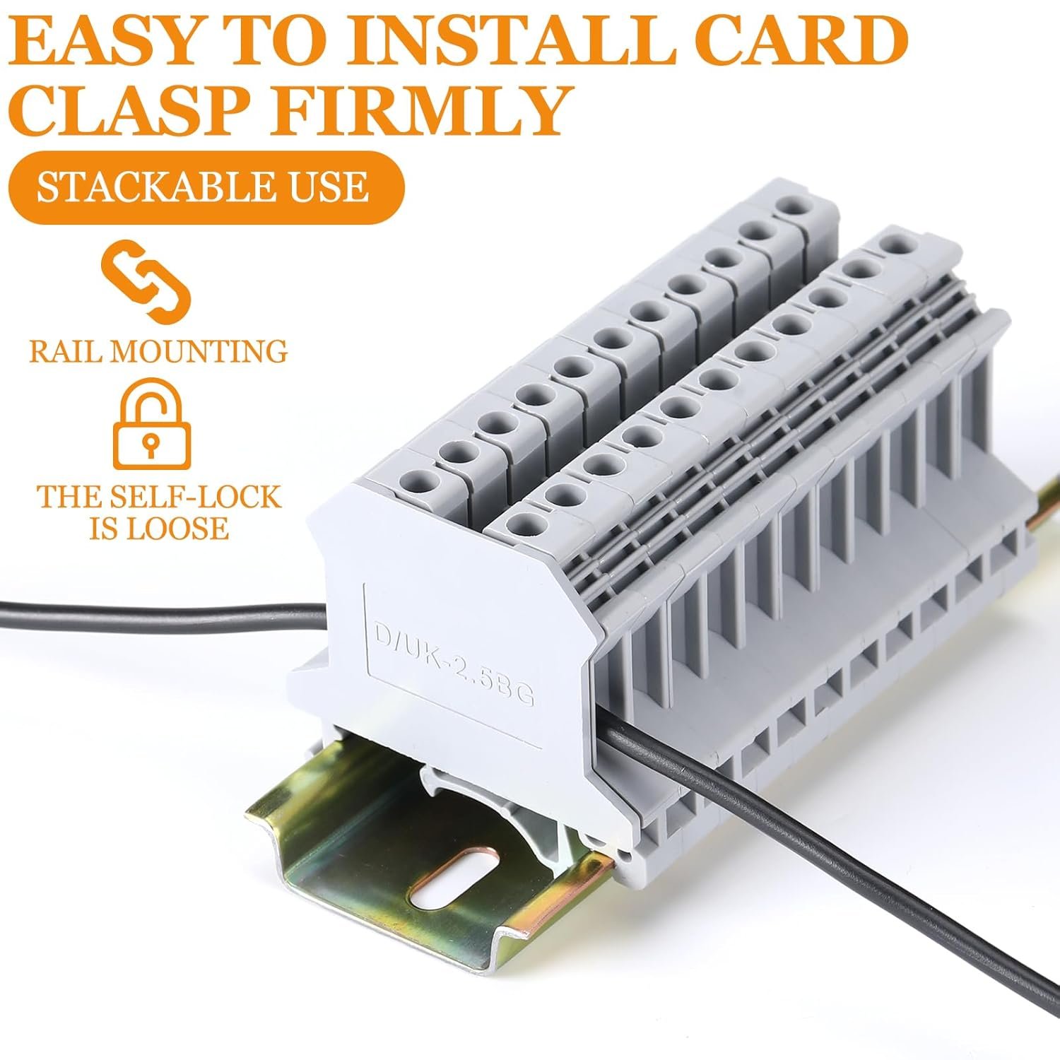 UK2.5B-GR Screw Clamp Terminal Block Jumper UL 600V 20A 12-24AWG DIN Rail Terminal Block Connector