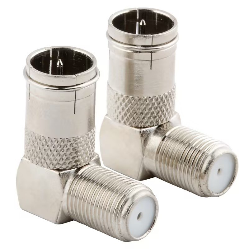 F male plugs to F female right angle 90 Degree elbow satellite antenna adapter coaxial TV connector curved right angle