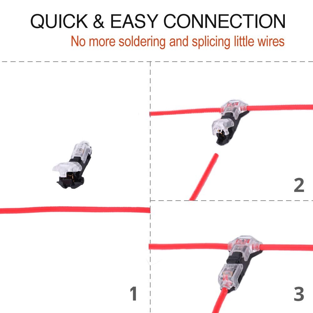 Low Voltage Wire splice connectors Quick Solderless T Tap Connector 1 Pin No Wire-Stripping Required
