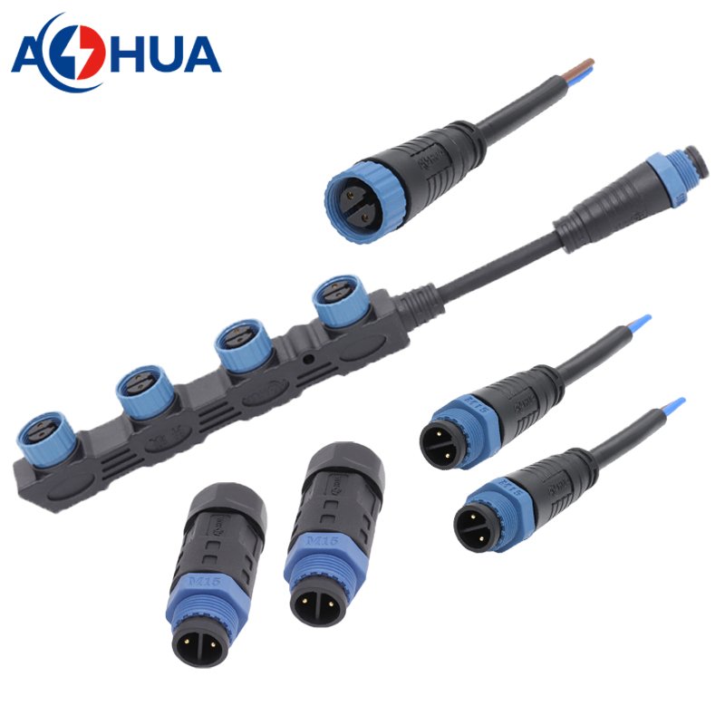 AOHUA UL F type lighting waterproof connector male female M15 cable splitter 2 pin