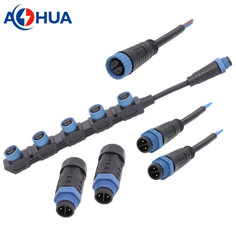 AOHUA UL F type lighting waterproof connector male female M15 cable splitter 2 pin