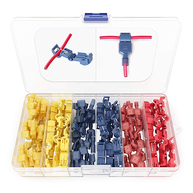Electrical T-Tap Wire Spade Connectors, Spade Terminal Back Crimp Insulated Connector Fast Cable Clamp
