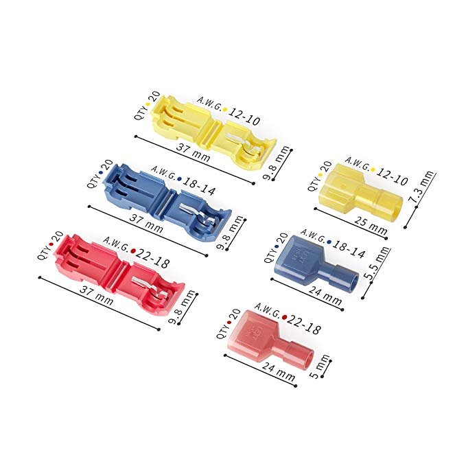 Electrical T-Tap Wire Spade Connectors, Spade Terminal Back Crimp Insulated Connector Fast Cable Clamp