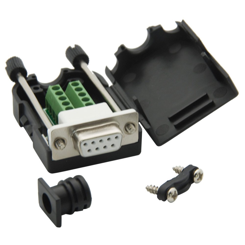 High Quality Db9 Gold Plated Solderless Connector Housing Com Rs485 Rs232 Male and Female D Sub 9pin to 3 Pin Green Terminal