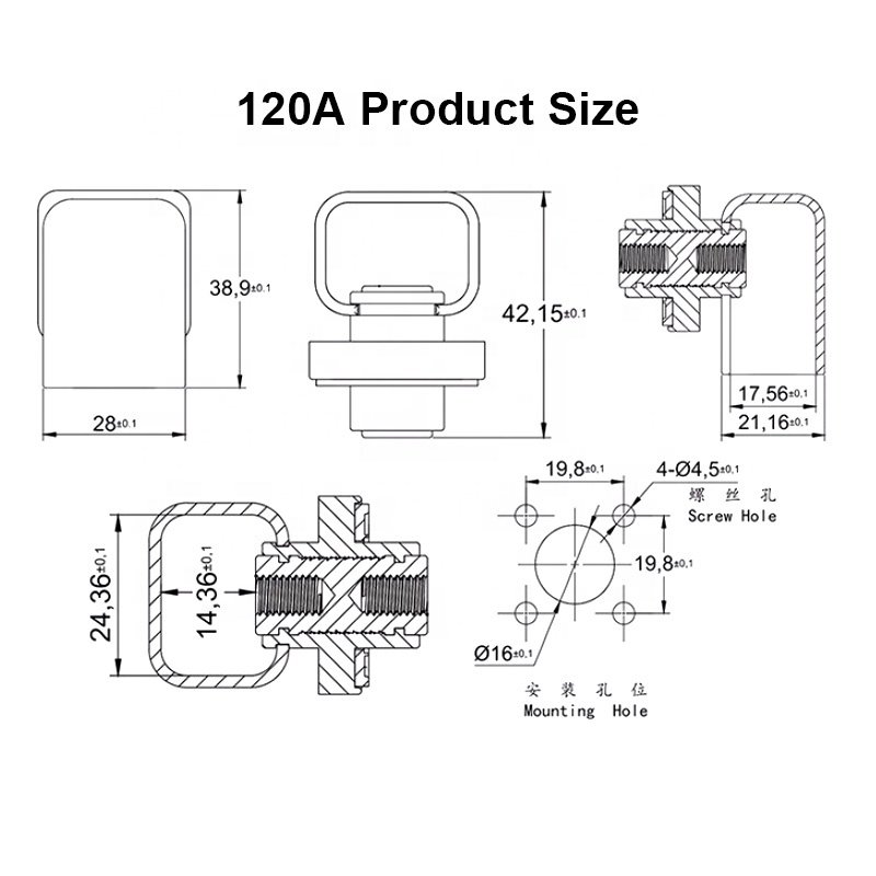 120a All Copper Terminals for Electric Vehicle Power Connector Through-Type Terminal Lithium Battery Electric Vehicle Connectors