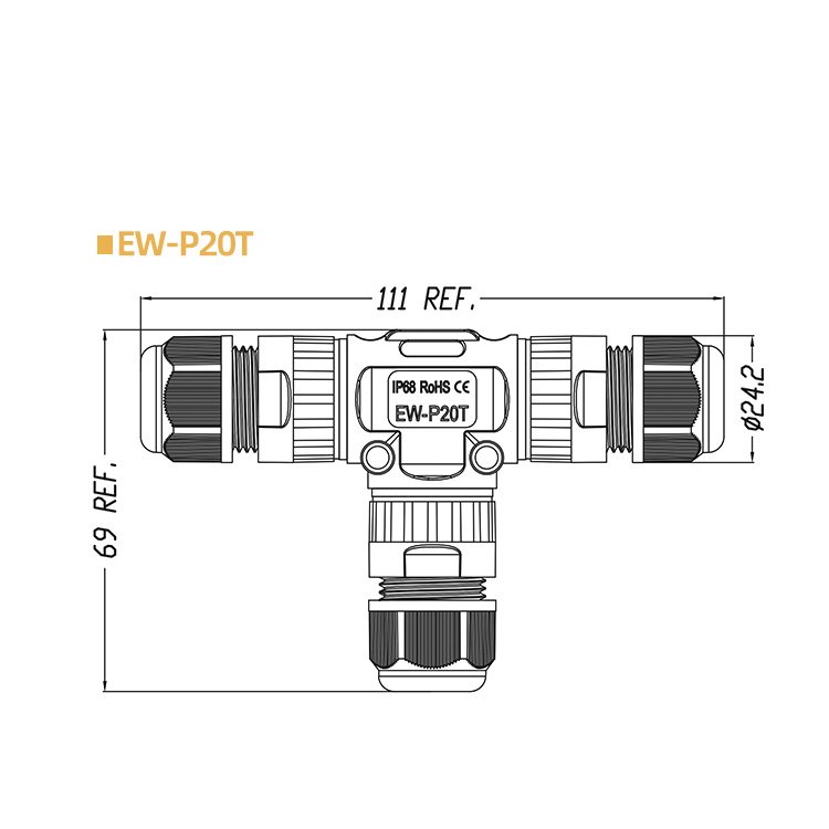 Quick Connect Electrical Cable Outdoor LED Lighting T Type Quick Waterproof Connector