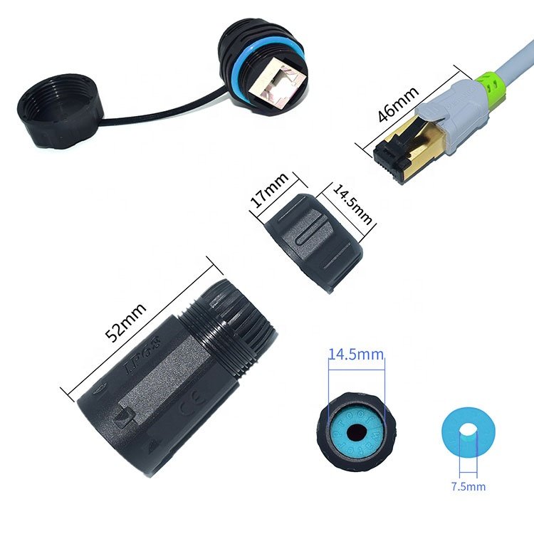 IP68 RJ45 Cat6 Waterproof Connector Outdoor RJ 45 Female Network Cable Adapter Panel Mount Ethernet Shielded
