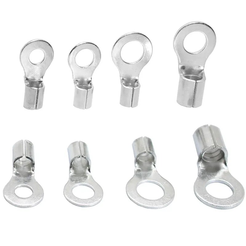 RNB Electrical O Type Circular Non-Insulated Wire Crimp Connectors Brass Copper Tinned Naked Battery Ring Spade Terminals