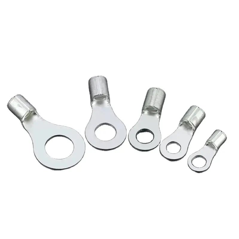 RNB Electrical O Type Circular Non-Insulated Wire Crimp Connectors Brass Copper Tinned Naked Battery Ring Spade Terminals