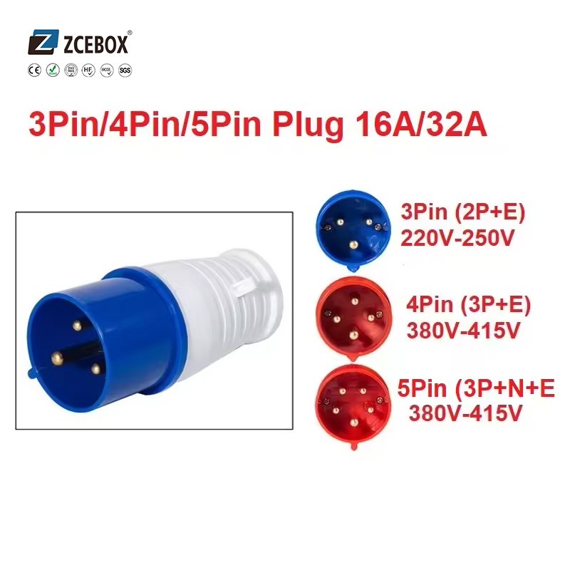 ZCEBOX 16A industrial plug and socket 3P+E 4 pole connector plug IP44 380-415V industrial plug