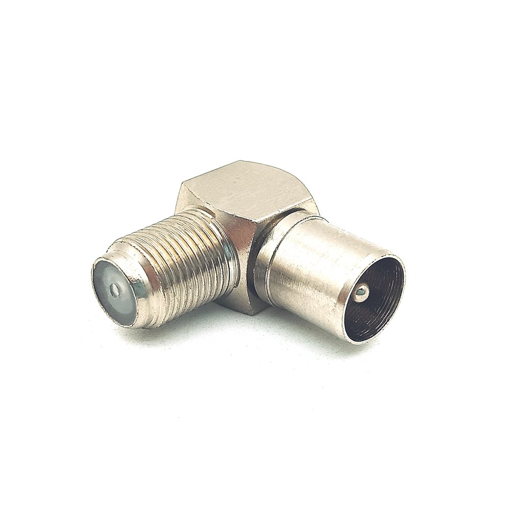 NIckel Plated Right Angled PAL Male Plug to F Female Jack TV Antenna Adapter Connector