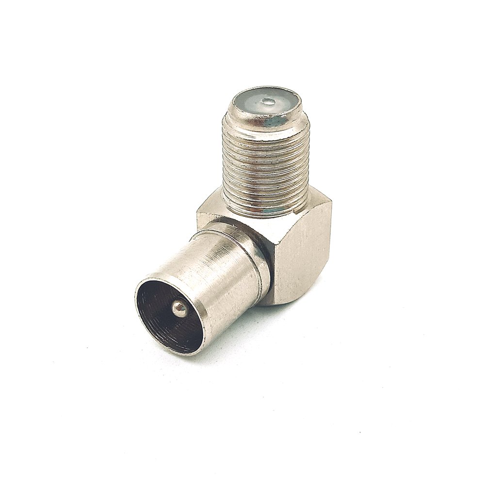 NIckel Plated Right Angled PAL Male Plug to F Female Jack TV Antenna Adapter Connector