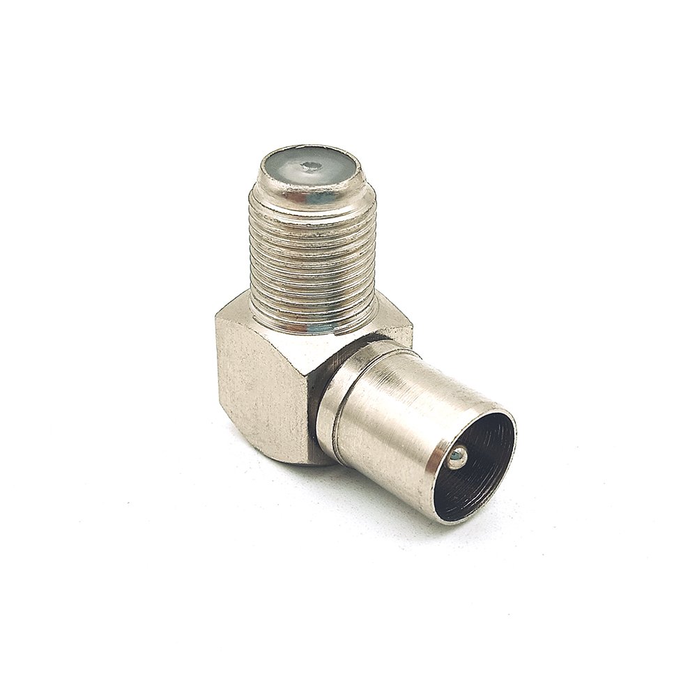 NIckel Plated Right Angled PAL Male Plug to F Female Jack TV Antenna Adapter Connector
