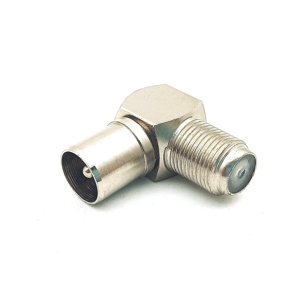 NIckel Plated Right Angled PAL Male Plug to F Female Jack TV Antenna Adapter Connector