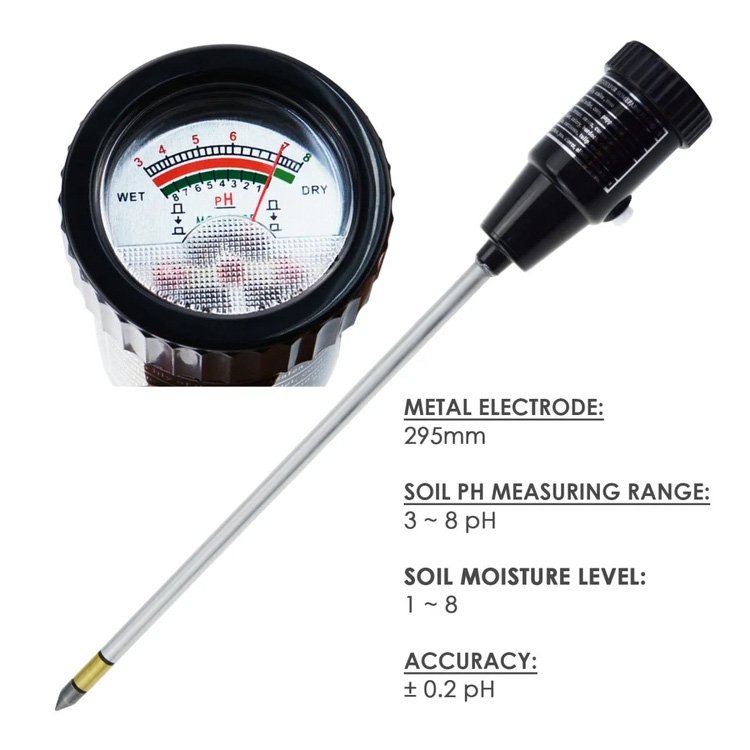 ZD-06 Soil pH & Moisture Tester Meter with 295mm Long Electrode Probe Waterproof Soil Tester Kit Tools