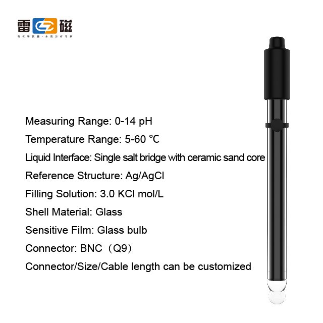 pH combination probe with reference glass ph glass bulb BNC connector used in laboratory for pH meter customized refill or not
