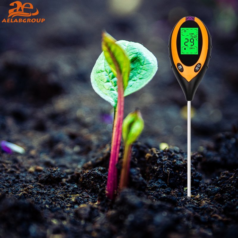 AELAB Portable Digital Moisture Temperature Light PH 4 In 1 Tester Testing Soil PH Meter