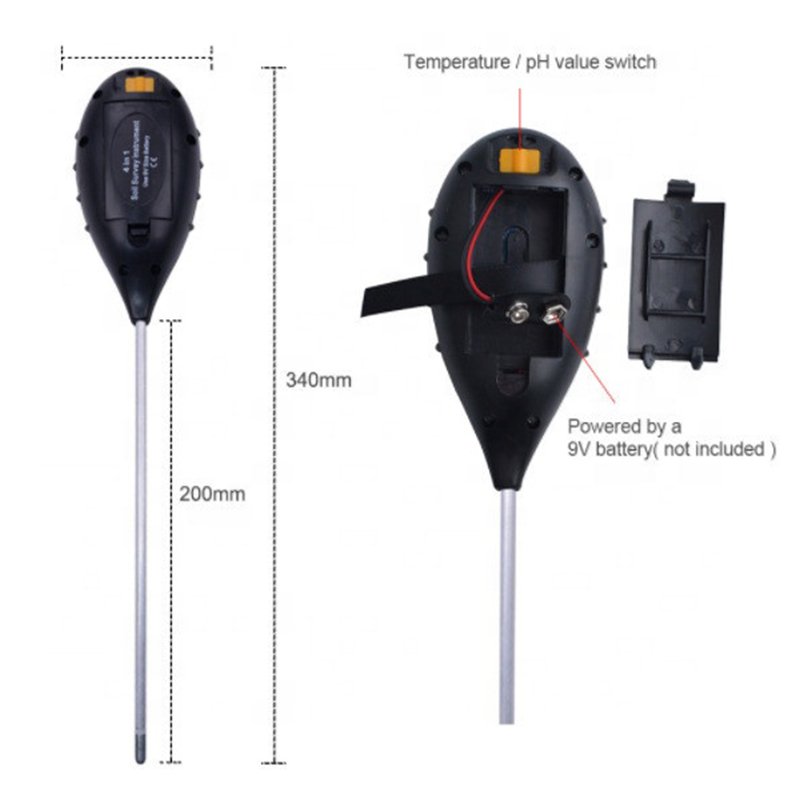 AELAB Portable Digital Moisture Temperature Light PH 4 In 1 Tester Testing Soil PH Meter