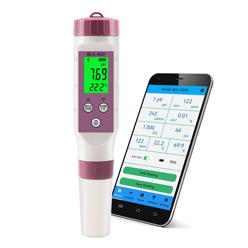 Smart Bluetooth Digital Water Quality Meter with ATC 7-in-1 pH/TDS/EC/ORP/S.G/Salinity/Temperature Tester Monitor