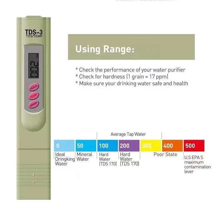 High Precision 3 in 1 TDS Pen 0-9990 ppm Temperature Water Quality Tester with Individual box