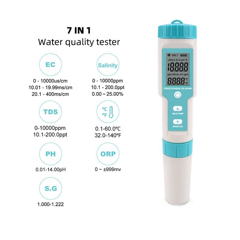 5920 China factory water pH tester pen orp meter 7 in 1 tds/ec/salinity/orp meter temperature tester