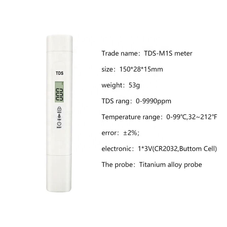 Temperature, TDS two-in-one TDS water quality detector replaceable coin cell battery measurement range 0-9990ppm