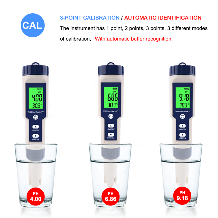 Digital portable 5 in 1 TDS/EC/PH/Salinity/Temperature Meter water quality test pen Multifunctional waterproof salinity meter
