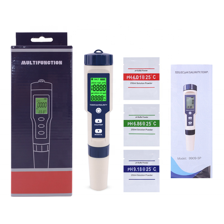 Digital portable 5 in 1 TDS/EC/PH/Salinity/Temperature Meter water quality test pen Multifunctional waterproof salinity meter