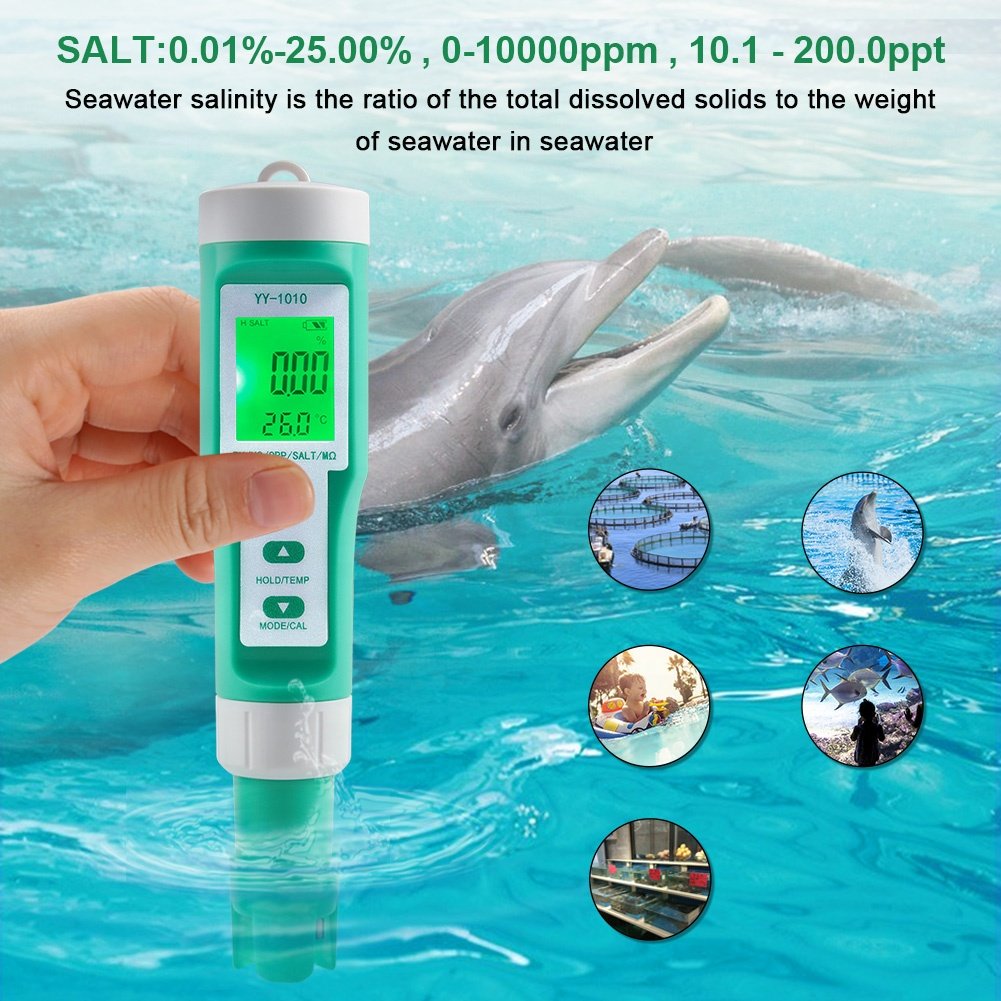 10 in 1 Food Salinity Meter PH/ORP/EC/H2 /S.G /TDS/SALT/TEMP/Resistivity Fertilizer Water Quality Tester for Food Aquarium Pool