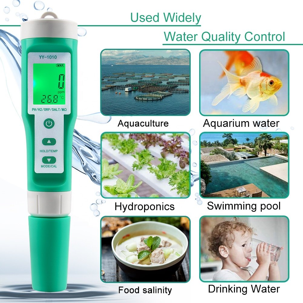 10 in 1 Food Salinity Meter PH/ORP/EC/H2 /S.G /TDS/SALT/TEMP/Resistivity Fertilizer Water Quality Tester for Food Aquarium Pool