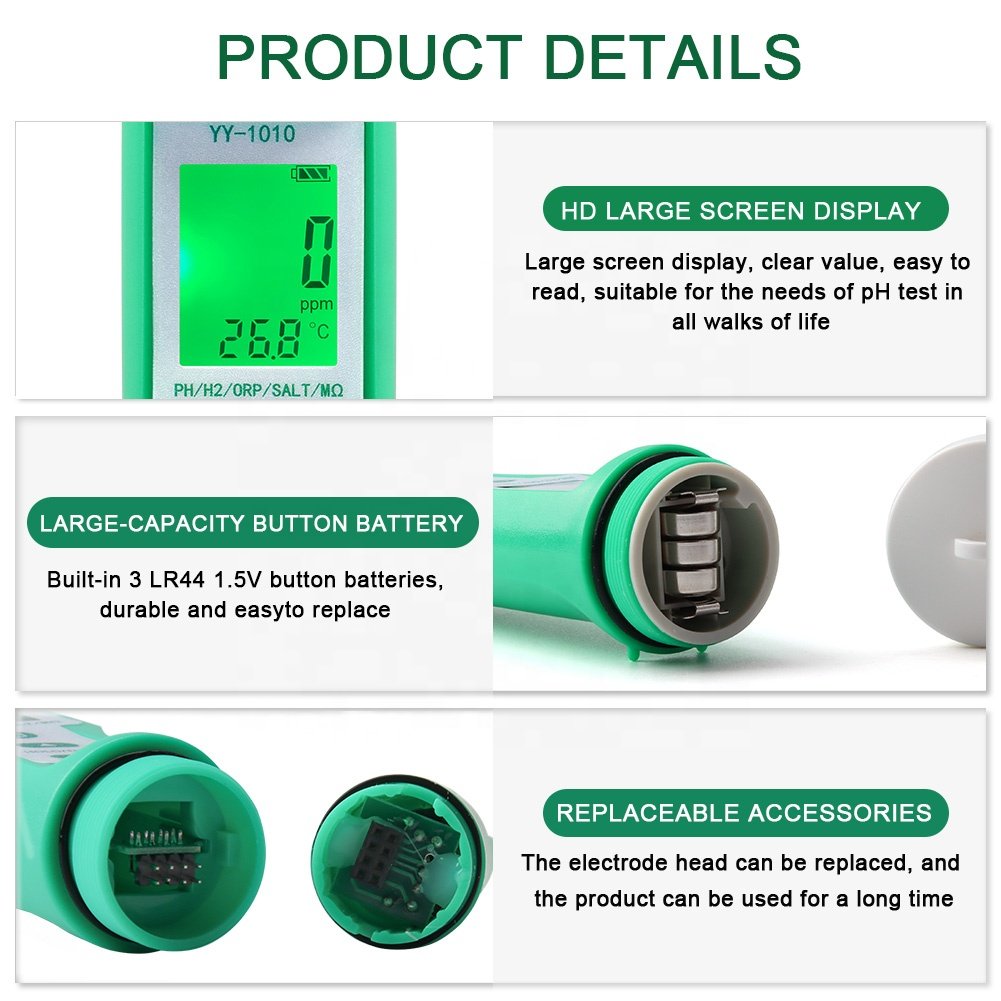 10 in 1 Food Salinity Meter PH/ORP/EC/H2 /S.G /TDS/SALT/TEMP/Resistivity Fertilizer Water Quality Tester for Food Aquarium Pool