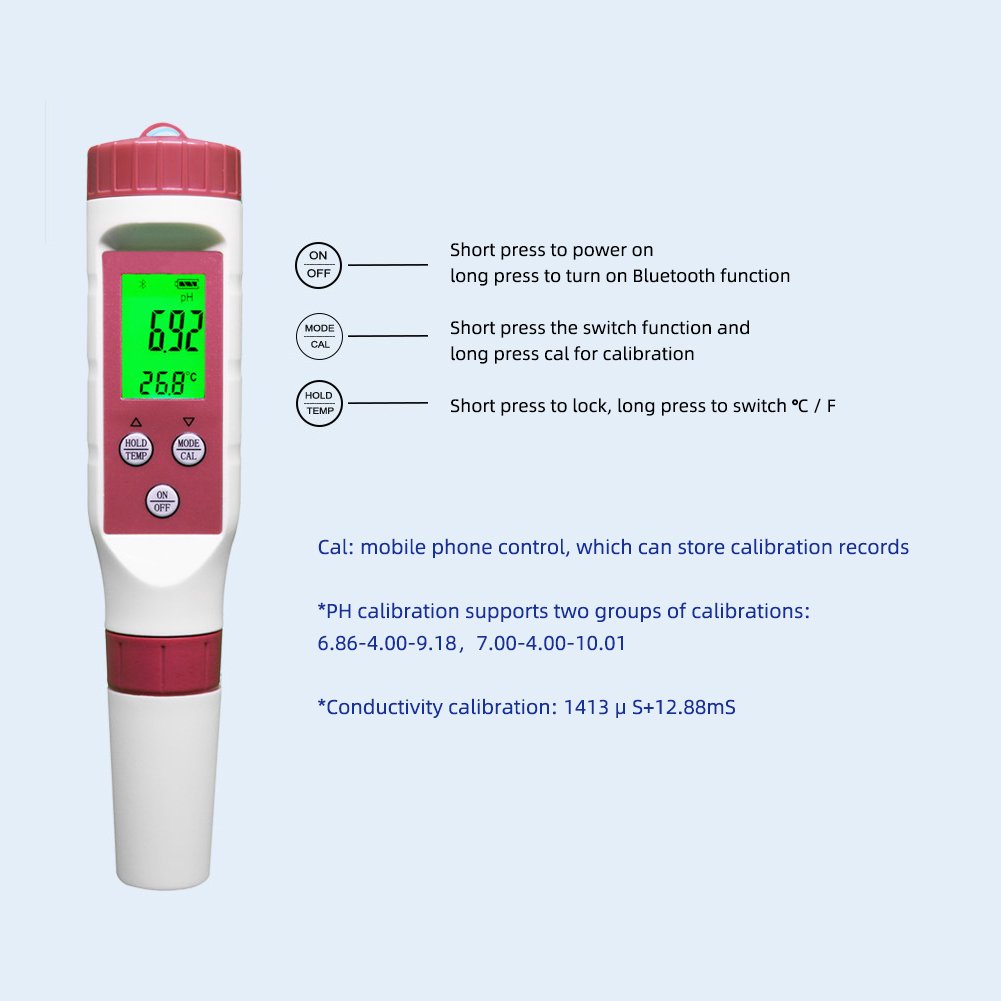 HEDAO BLE-9908 4 In 1 Smart Blue Tooth Ph Meter Ph Ec Tds Tester Electric Blue Tooth Meter 5-point Calibration