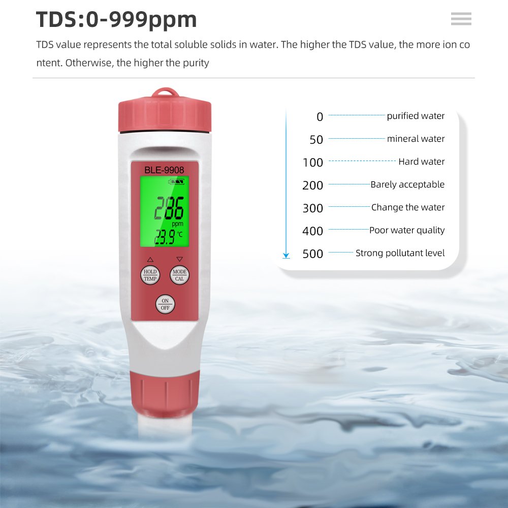HEDAO BLE-9908 4 In 1 Smart Blue Tooth Ph Meter Ph Ec Tds Tester Electric Blue Tooth Meter 5-point Calibration