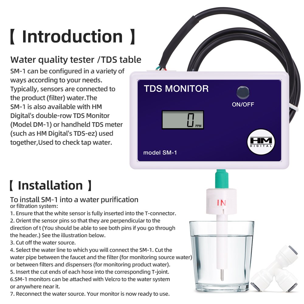 SM-1 Online Digital Dual TDS Monitor With Probe Tds Tester Water Quality Detector