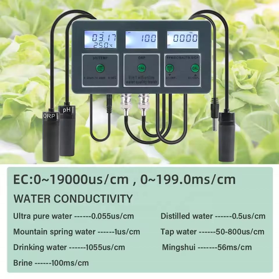 8-in-1 Multifunction Smart Monitor PH EC TDS SALT S.G. Temp ORP FF Meter WIFI Control Water Quality Tester for Aquarium