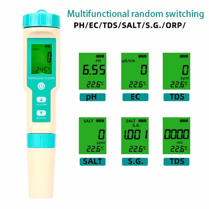 New pH pen 7 in 1 Multi-functional water quality test pen pH value TDS conductivity salinometer temperature specific gravity orp